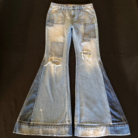 ❌ Reserved for @isabelle_p ❌ Free People Festy Super Flare Patchwork Jeans Sz 28 - Picture 5 of 16